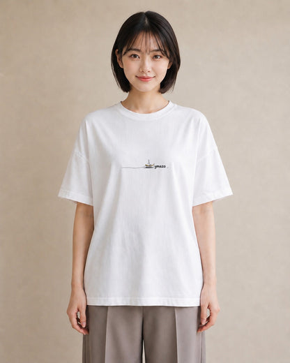 半袖Tシャツ レディース 紙の船 水辺 ナチュラル アンティーク イラスト ガーリー 誕生日プレゼント 綿100 白T YMAZO