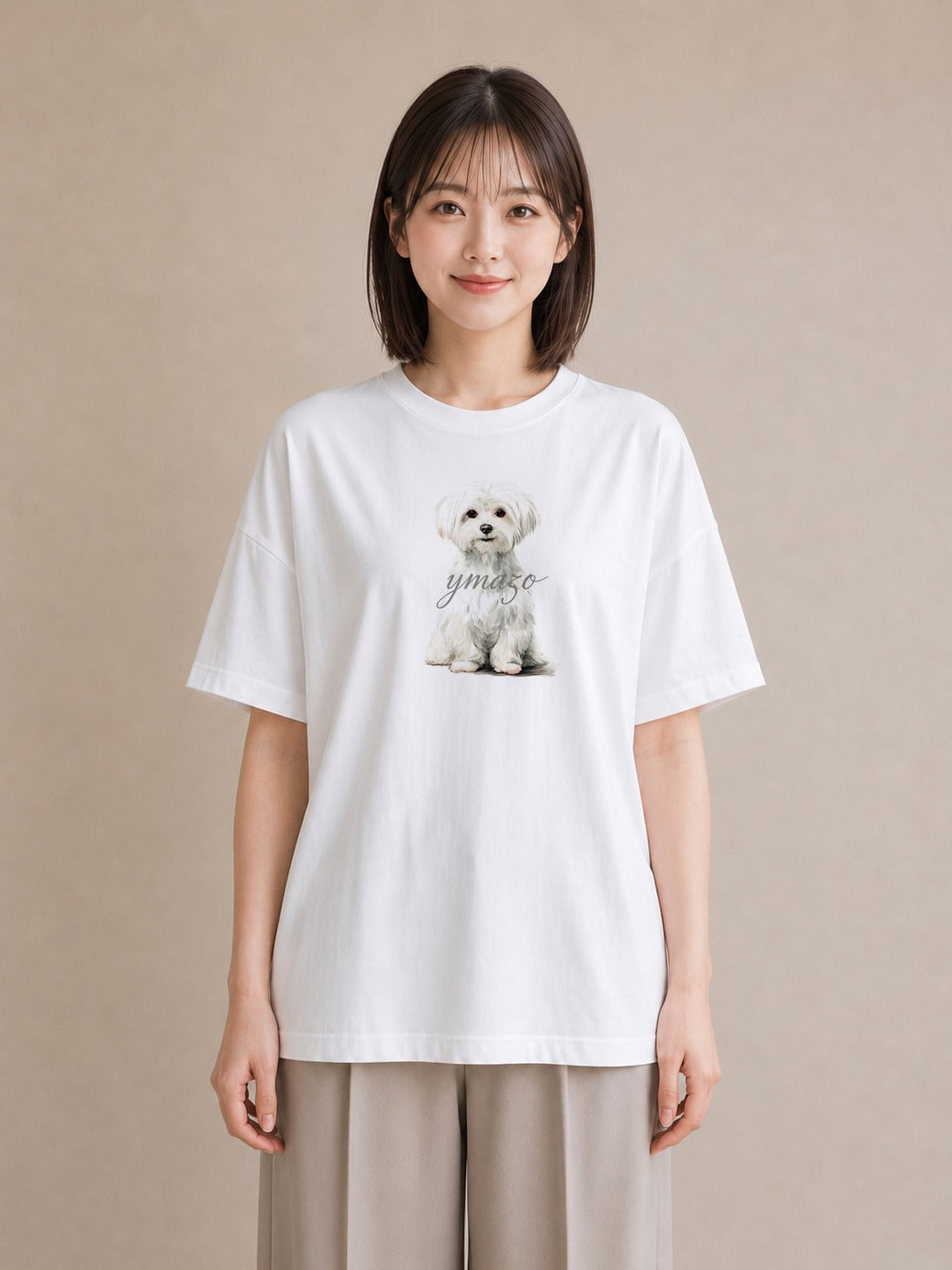 グラフィックTシャツ レディース マルチーズ 犬 いぬ イラスト 手描き風 デート 帰省 白T YMAZO