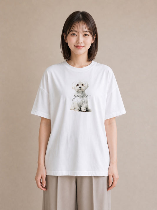 グラフィックTシャツ レディース マルチーズ 犬 いぬ イラスト 手描き風 デート 帰省 白T YMAZO