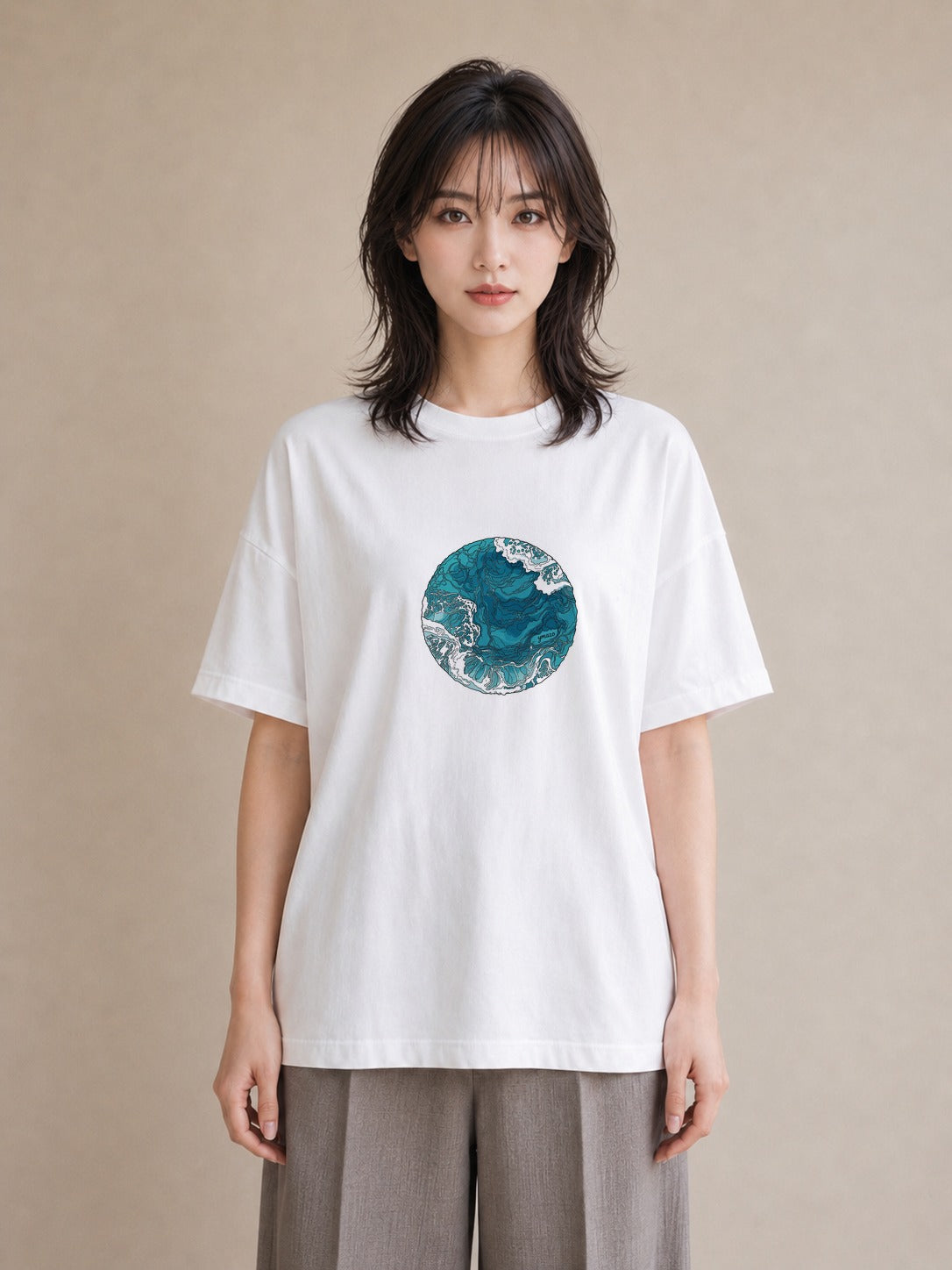 デザインTシャツ レディース 海 星空 宇宙 イラスト ラフカジュアル ママ カフェ服 白T YMAZO