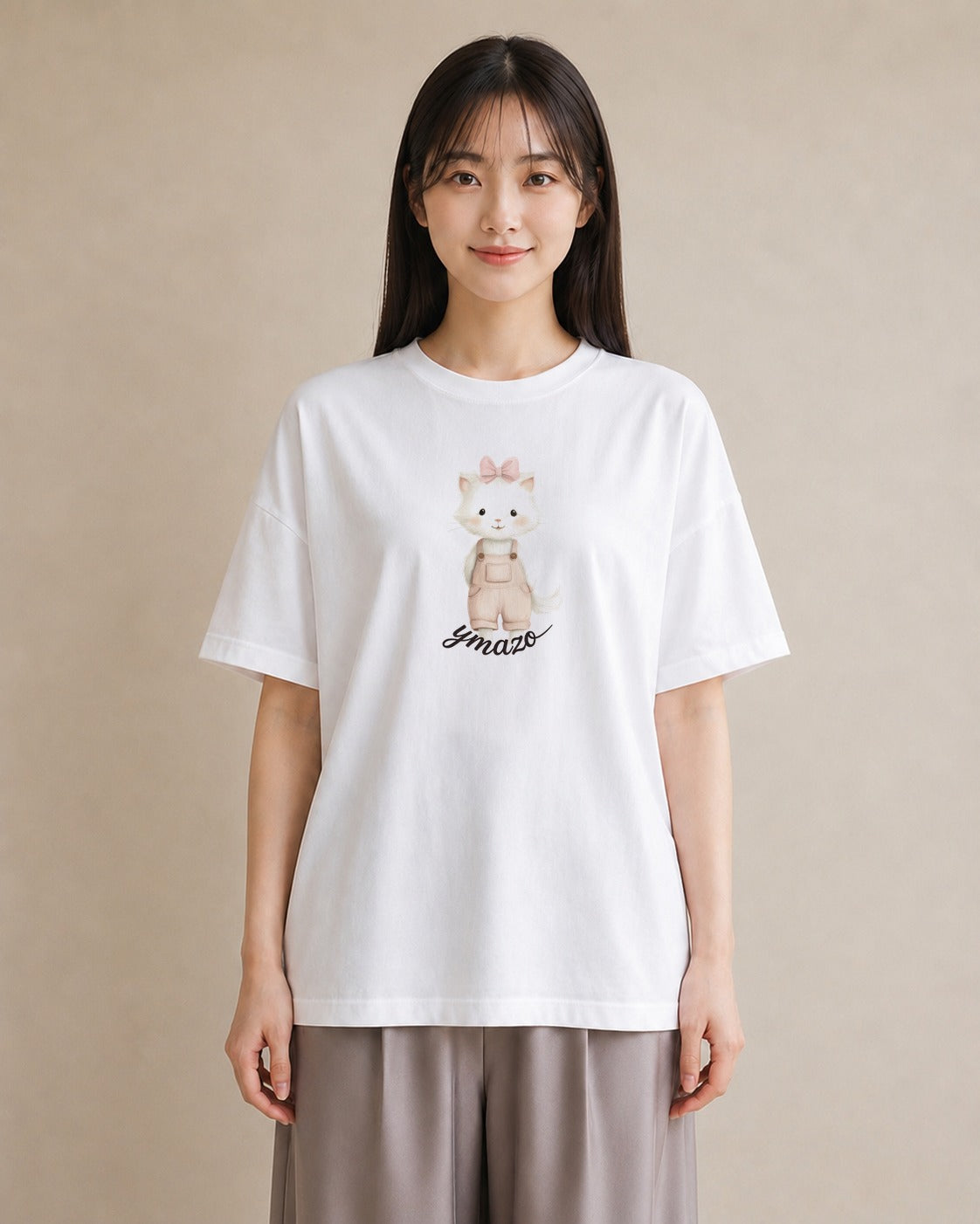 半袖Tシャツ レディース 猫好き 猫 ねこ イラスト ユニーク 旅行用 海 白T YMAZO