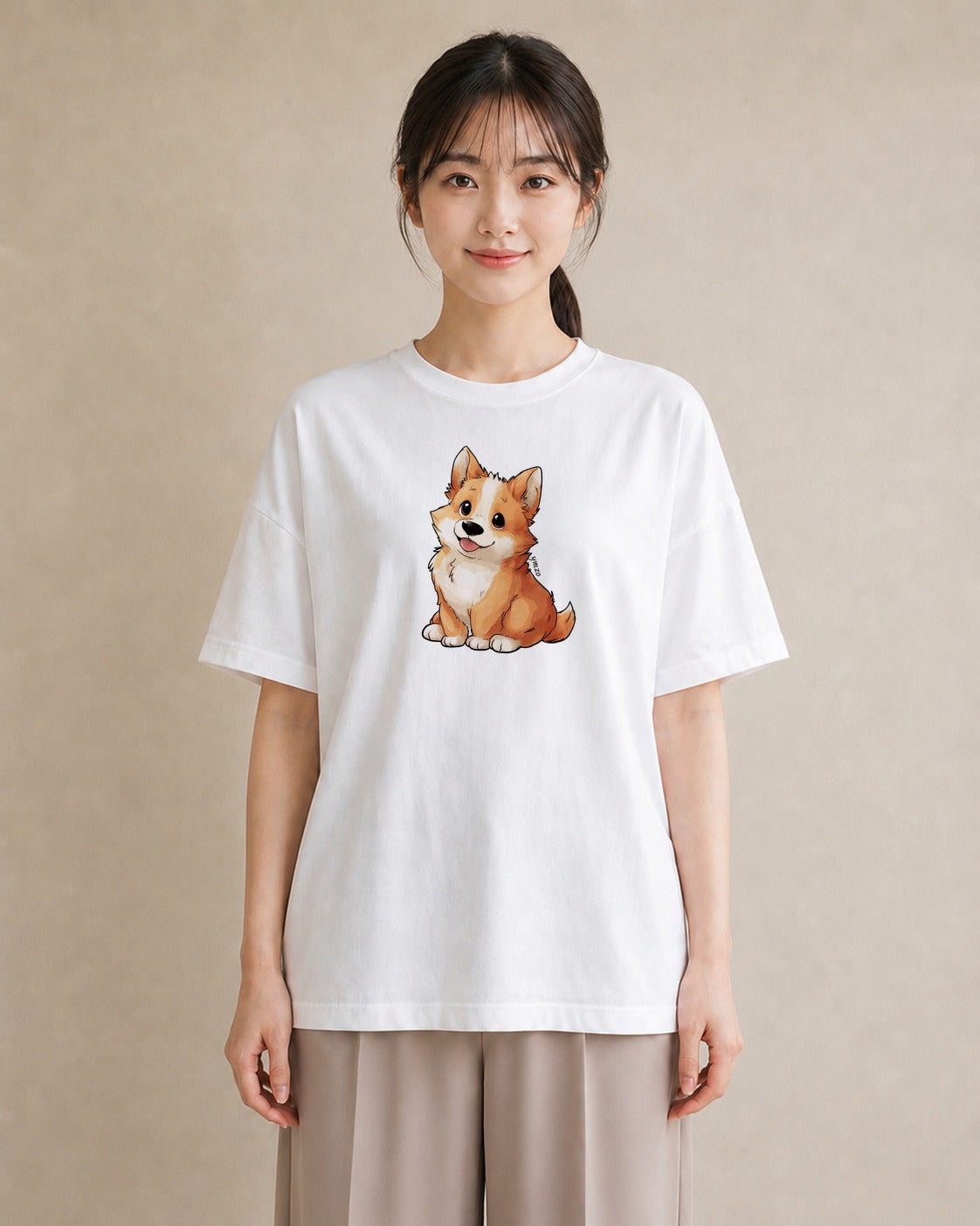 デザインTシャツ レディース ウェルシュコーギー コーギー 犬 いぬ イラスト レトロ 普段着 週末コーデ 白T YMAZO