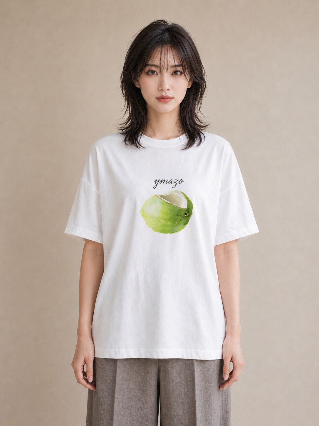半袖Tシャツ レディース りんご 林檎 アップル 食べ物 フード イラスト 普段使い 旅行用 海 白T YMAZO