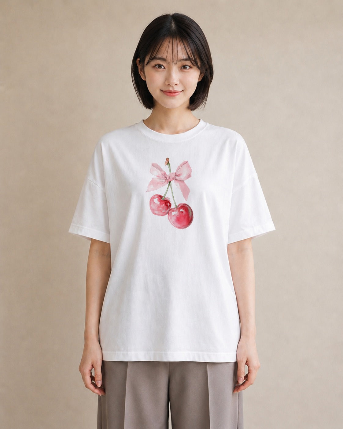 デザインTシャツ レディース さくらんぼ チェリー 食べ物 フード イラスト 20代 カジュアルコーデ 白T YMAZO