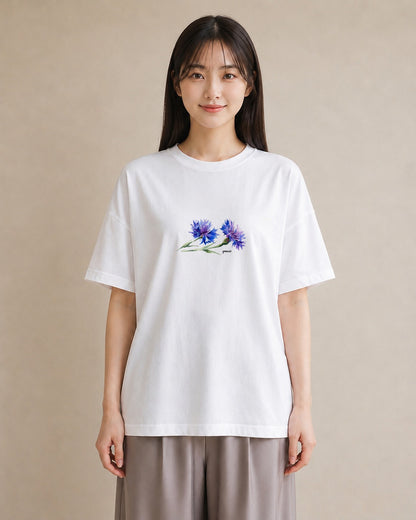 半袖Tシャツ レディース スミレ 花 花柄 イラスト カジュアル お出かけ 普段着 白T YMAZO