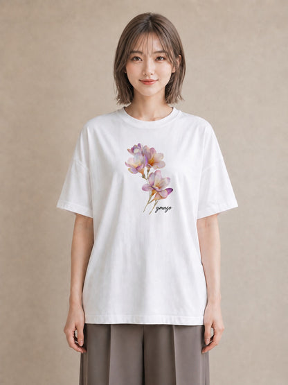 デザインTシャツ レディース スミレ 花 花柄 イラスト ガーリー 誕生日プレゼント 綿100 白T