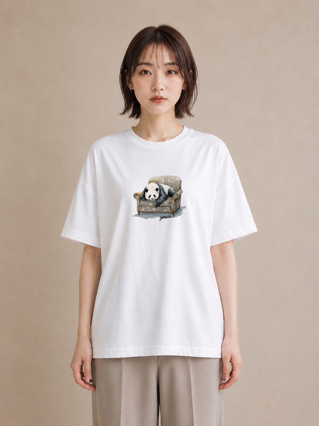 デザインTシャツ レディース パンダ 動物 アニマル イラスト お洒落 母娘コーデ 自分用 白T YMAZO