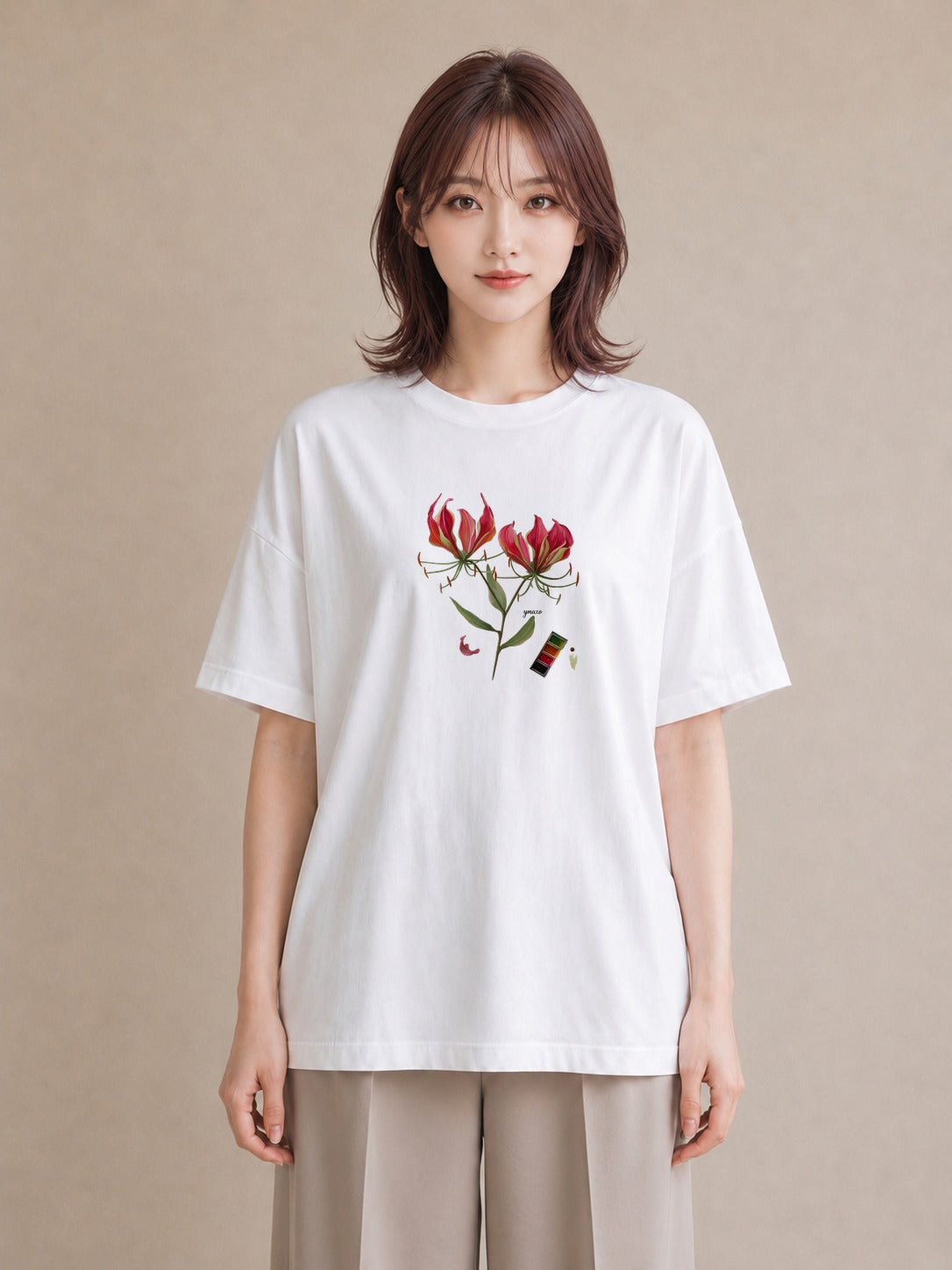 グラフィックTシャツ レディース 彼岸花 花 花柄 イラスト こなれ感 普段着 週末コーデ 白T YMAZO