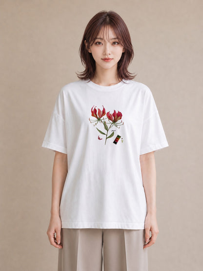 グラフィックTシャツ レディース 彼岸花 花 花柄 イラスト こなれ感 普段着 週末コーデ 白T YMAZO