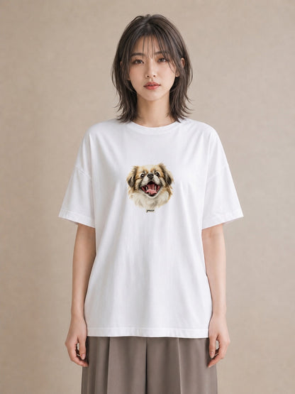 グラフィックTシャツ レディース 狆 犬 いぬ イラスト 休日コーデ 送別ギフト 通勤 白T YMAZO