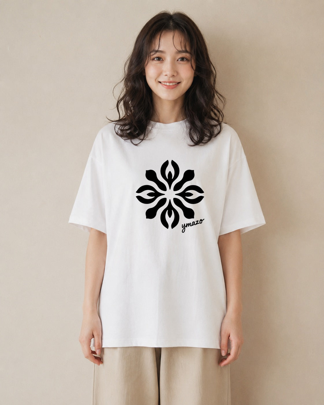 デザインTシャツ レディース 扇子 そよ風 ナチュラル アンティーク イラスト ポップ ビーチ デイリーウェア 白T YMAZO