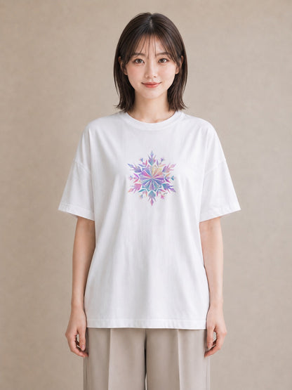 半袖Tシャツ レディース 雪の結晶 星空 宇宙 イラスト ポップ 夏コーデ 通学 白T YMAZO