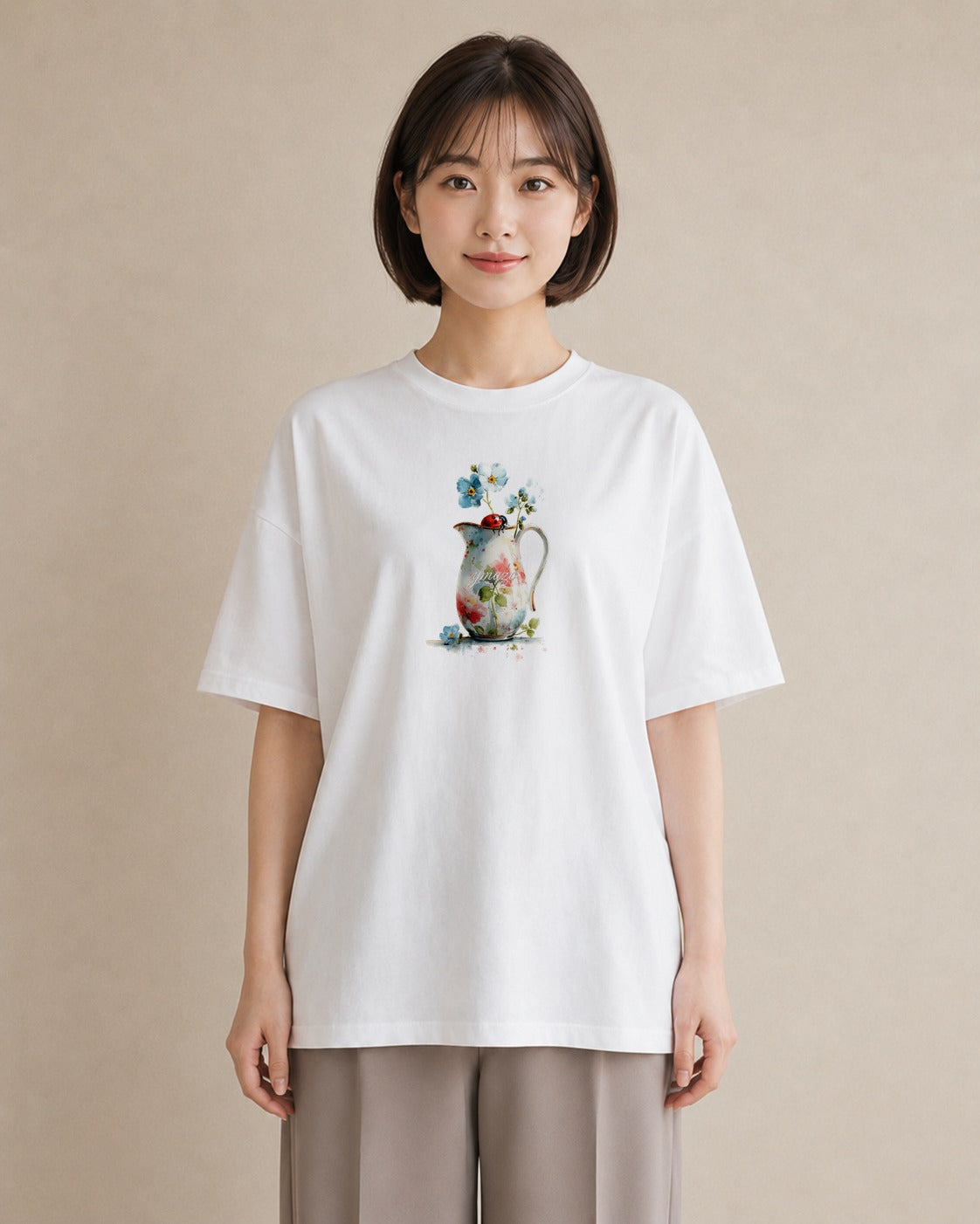 デザインTシャツ レディース てんとう虫 昆虫 虫 イラスト 可愛い レイヤード 友達ギフト 白T YMAZO