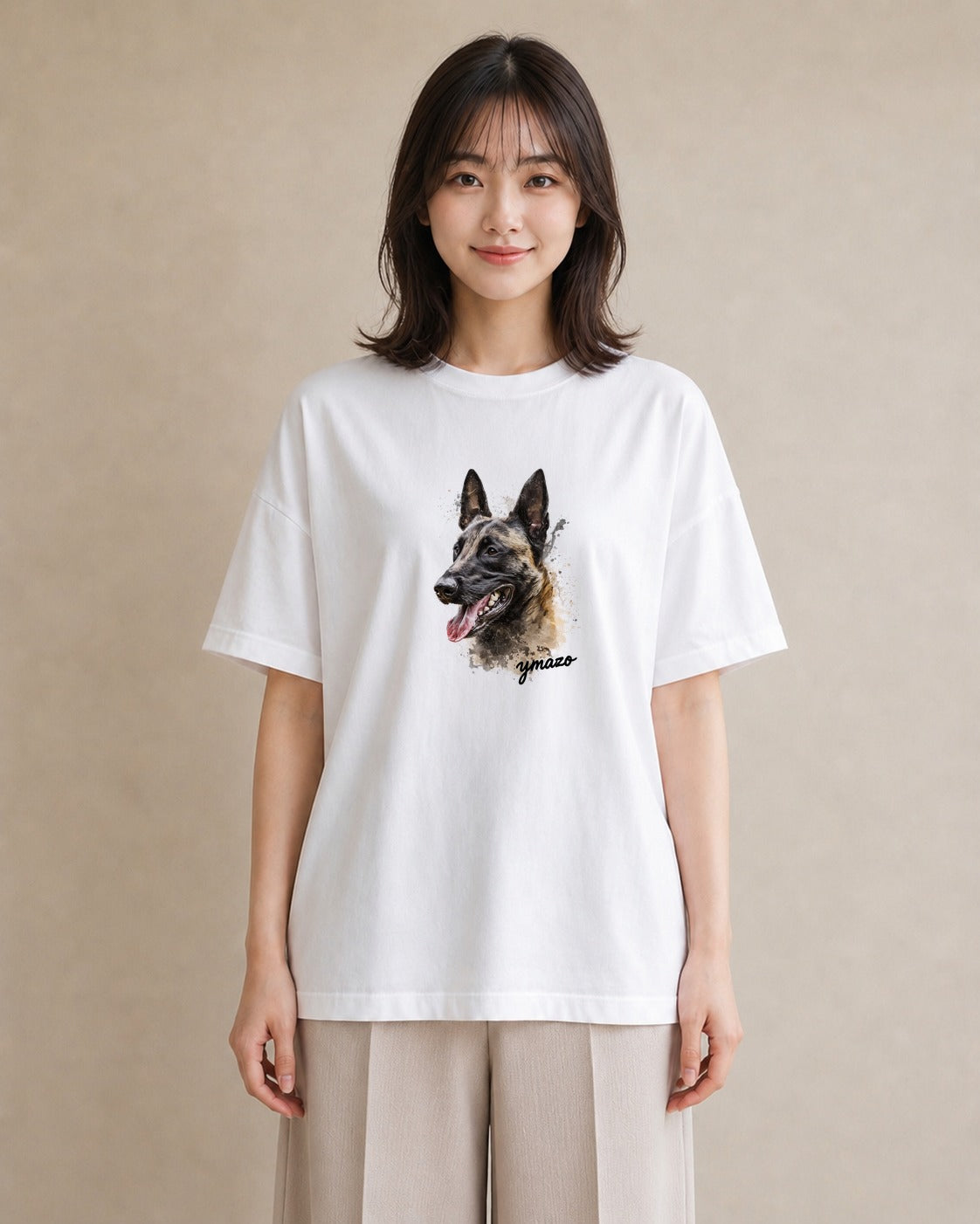 デザインTシャツ レディース ジャーマンシェパード 犬 いぬ イラスト お洒落 ペアコーデ 秋コーデ 白T YMAZO