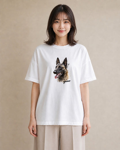 デザインTシャツ レディース ジャーマンシェパード 犬 いぬ イラスト お洒落 ペアコーデ 秋コーデ 白T YMAZO