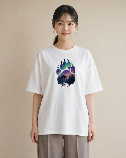 半袖Tシャツ レディース オーロラ 星空 宇宙 イラスト 休日コーデ 送別ギフト 通勤 白T YMAZO