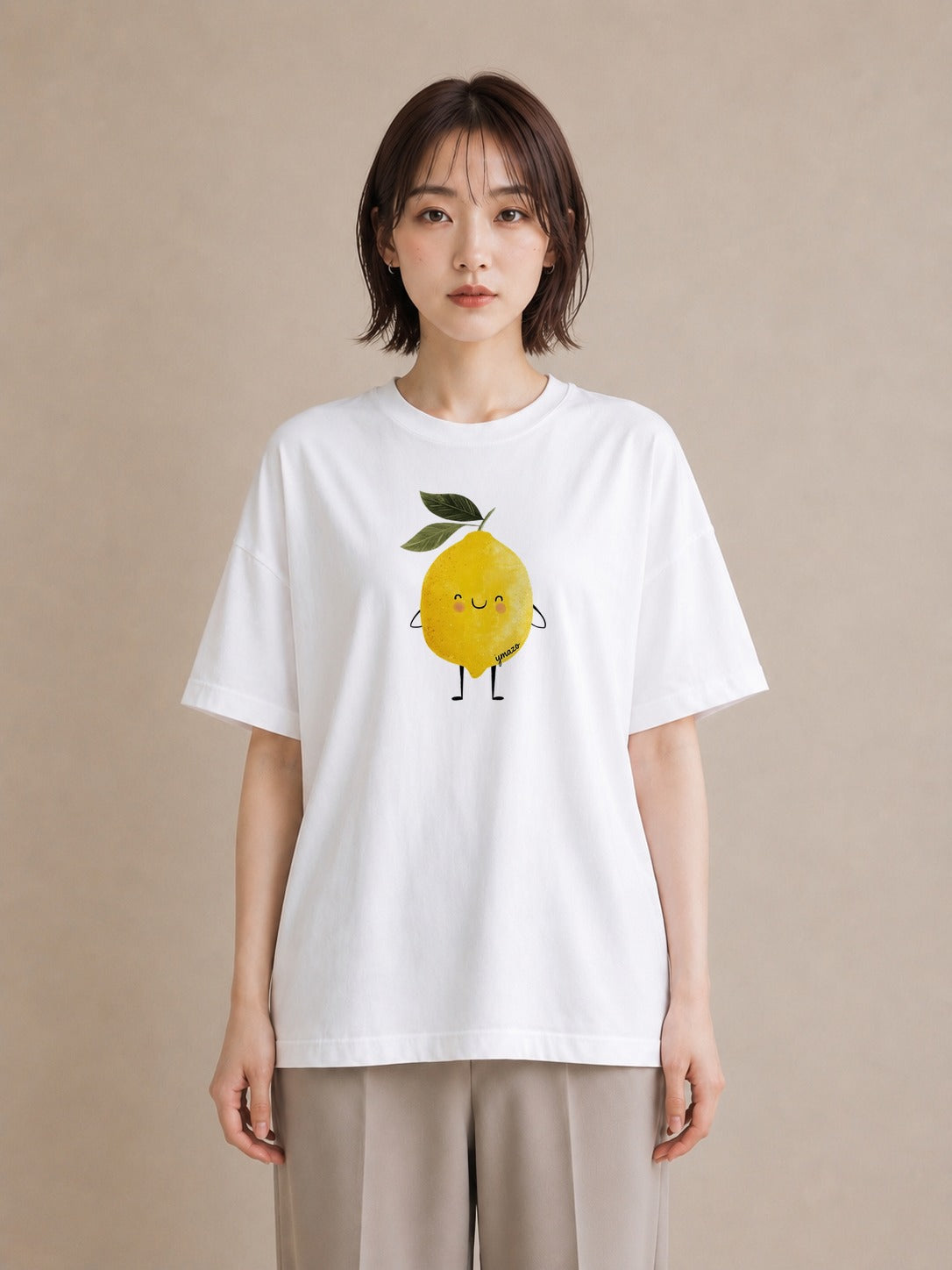 半袖Tシャツ レディース レモン 檸檬 食べ物 フード イラスト お洒落 誕生日プレゼント 綿100 白T YMAZO