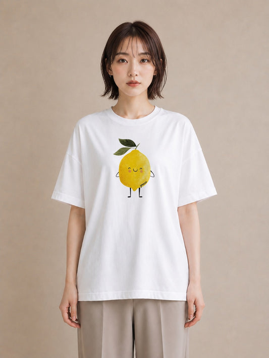 半袖Tシャツ レディース レモン 檸檬 食べ物 フード イラスト お洒落 誕生日プレゼント 綿100 白T YMAZO