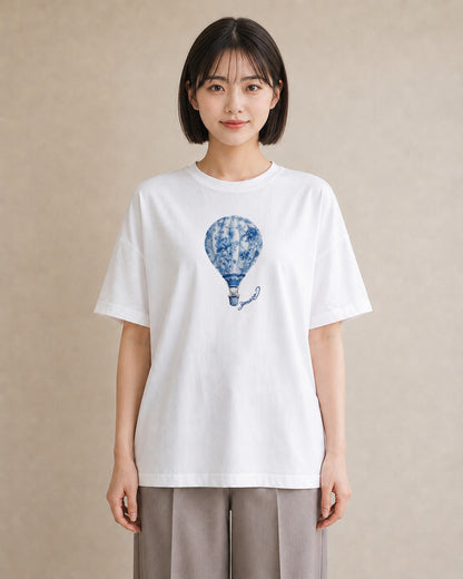 半袖Tシャツ レディース 気球 星空 宇宙 イラスト 可愛い 春服 ミセス 白T YMAZO