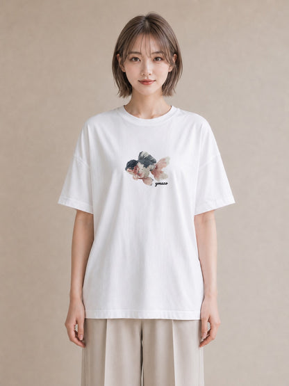 デザインTシャツ レディース らんちゅう ペット 動物 イラスト ガーリー ホワイトデー 春服 白T YMAZO