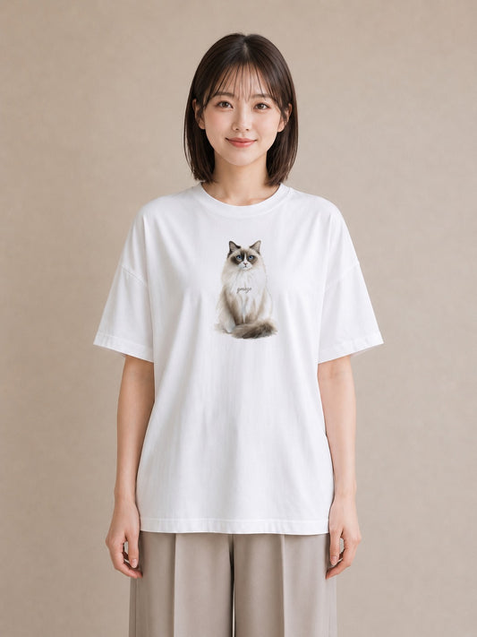 半袖Tシャツ レディース シャム 猫 ねこ イラスト 個性的 おしゃれギフト 社会人 白T YMAZO