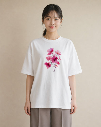 グラフィックTシャツ レディース 梅 花 花柄 イラスト ガーリー 女性 旅行用 白T YMAZO