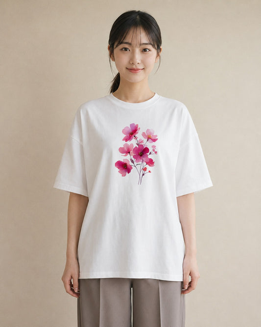 グラフィックTシャツ レディース 梅 花 花柄 イラスト ガーリー 女性 旅行用 白T YMAZO