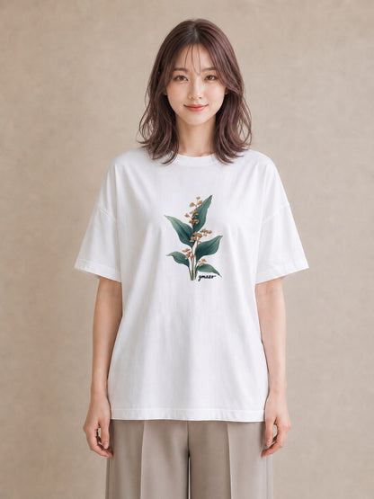 半袖Tシャツ レディース 金木犀 花 花柄 イラスト フェミニン 在宅 公園 白T YMAZO