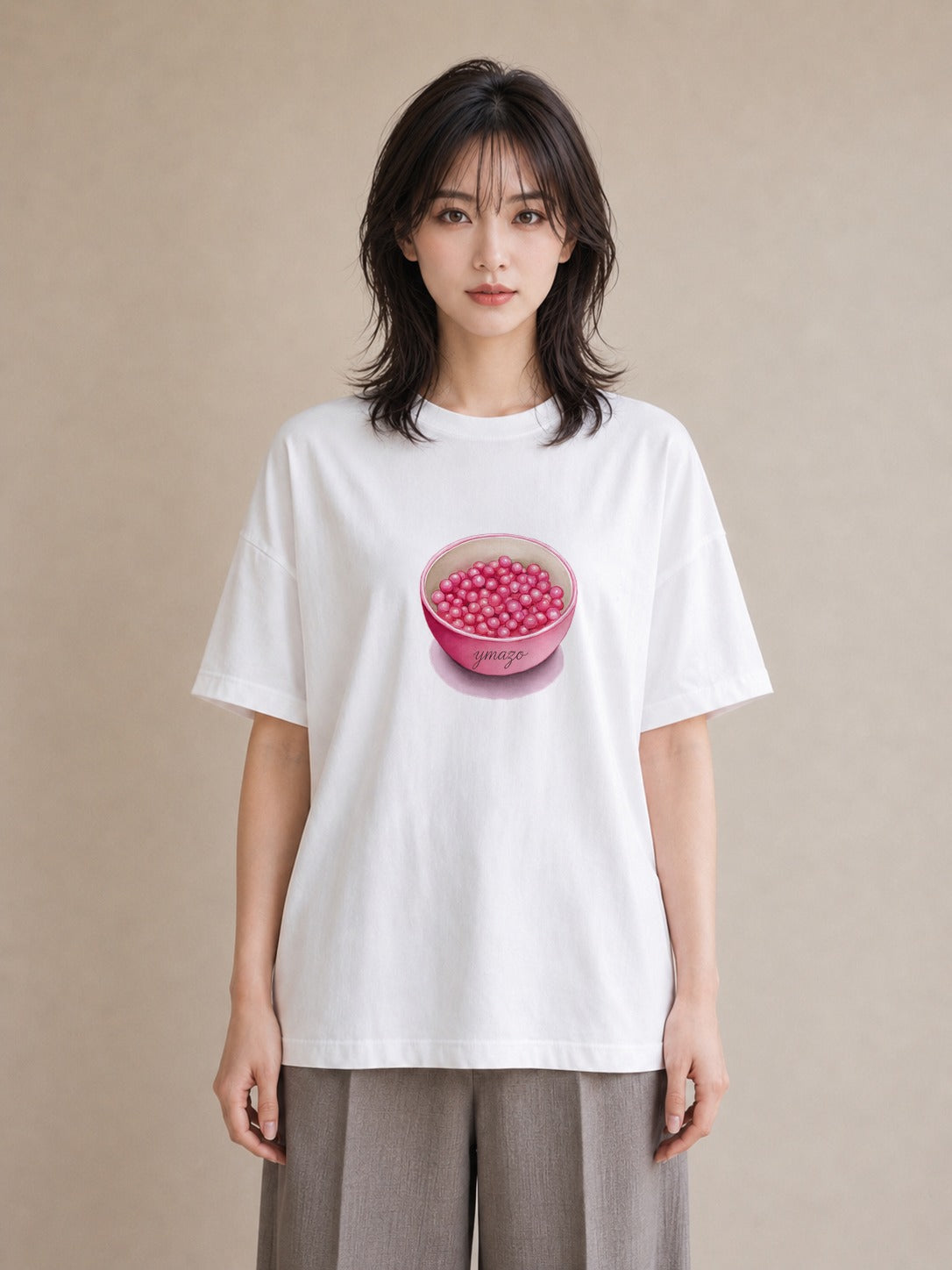 デザインTシャツ レディース パールピアス アクセサリー ナチュラル アンティーク イラスト 水彩風 デイリーウェア 休日 白T YMAZO