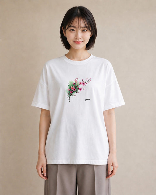 プリントTシャツ レディース さくら 桜 サクラ 花 花柄 イラスト 可愛い レイヤード 友達ギフト 白T YMAZO
