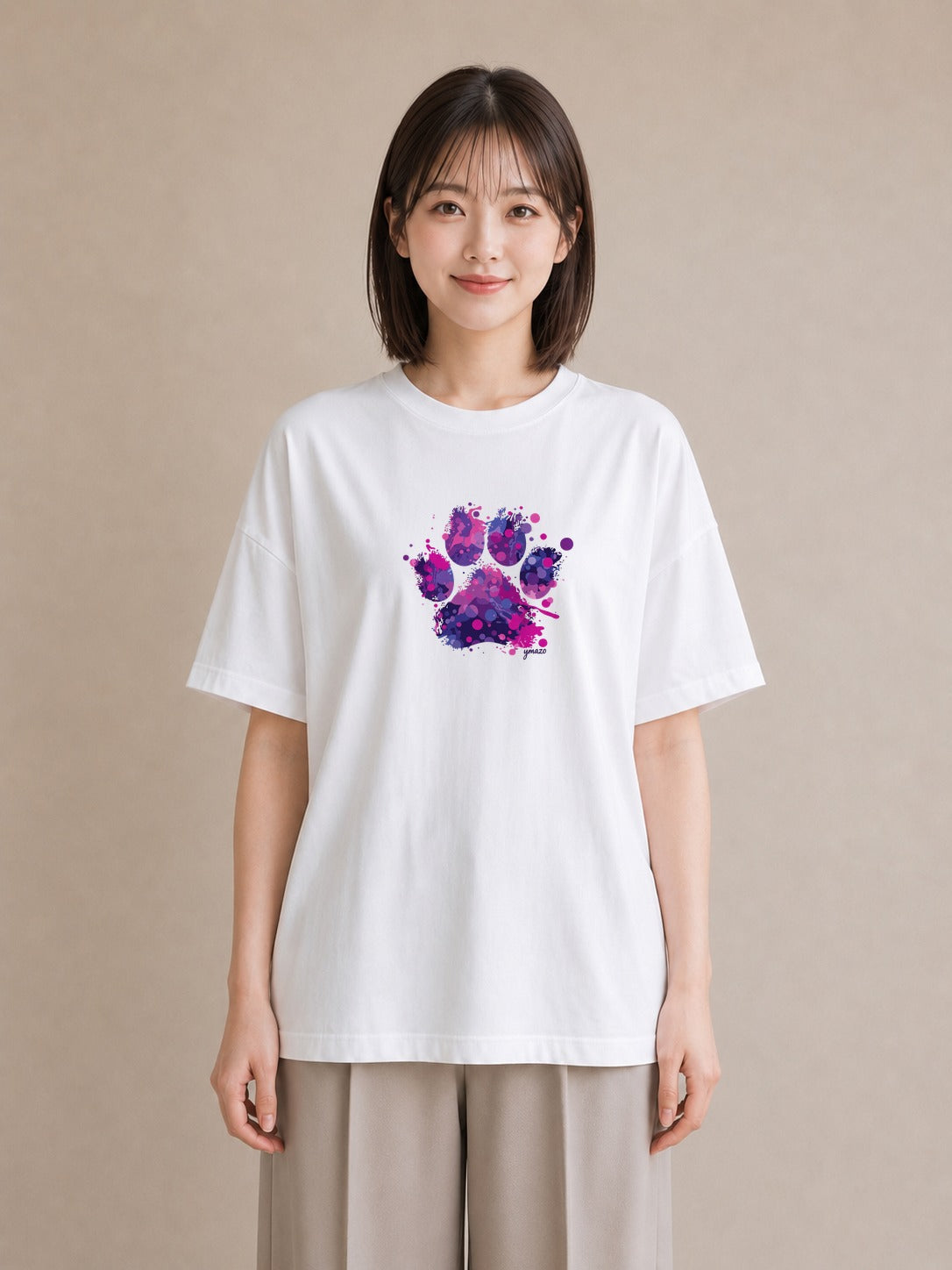 半袖Tシャツ レディース 猫の手 猫 ねこ イラスト 水彩風 通勤 在宅 白T YMAZO