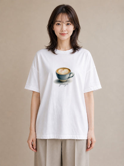プリントTシャツ レディース コーヒー 珈琲 カフェ 食べ物 フード イラスト ボタニカル レイヤード 友達ギフト 白T YMAZO