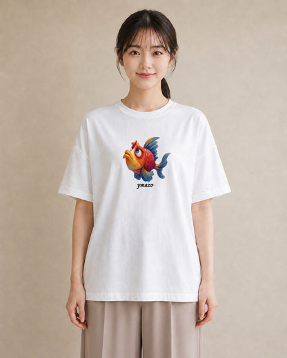 半袖Tシャツ レディース らんちゅう ペット 動物 イラスト お洒落 ペアコーデ 秋コーデ 白T YMAZO