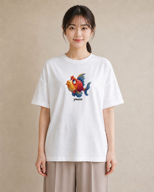 半袖Tシャツ レディース らんちゅう ペット 動物 イラスト お洒落 ペアコーデ 秋コーデ 白T YMAZO