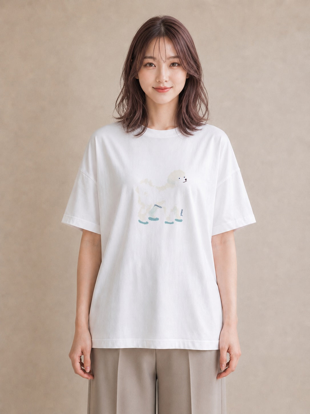 グラフィックTシャツ レディース ビションフリーゼ 犬 いぬ イラスト きれいめ 20代 カジュアルコーデ 白T YMAZO