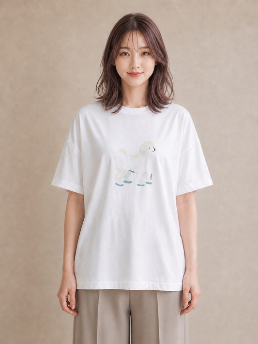 グラフィックTシャツ レディース ビションフリーゼ 犬 いぬ イラスト きれいめ 20代 カジュアルコーデ 白T YMAZO