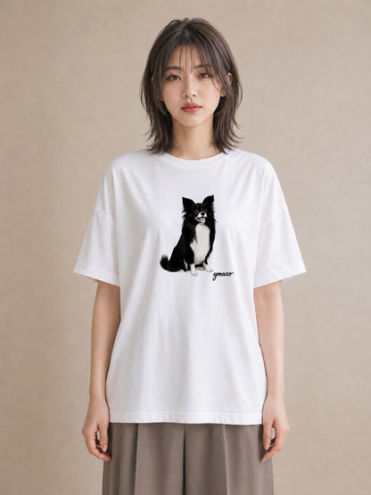 プリントTシャツ レディース ロングコートチワワ 犬 いぬ イラスト 上品 お揃い 親子 白T YMAZO