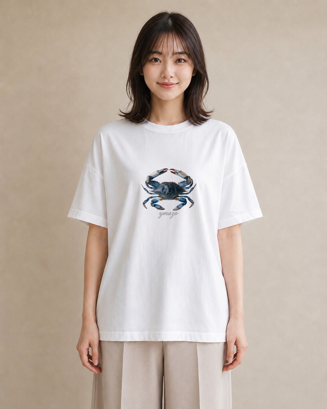 グラフィックTシャツ レディース カニ 海の生き物 海 イラスト きれいめカジュアル 母娘コーデ 自分用 白T YMAZO