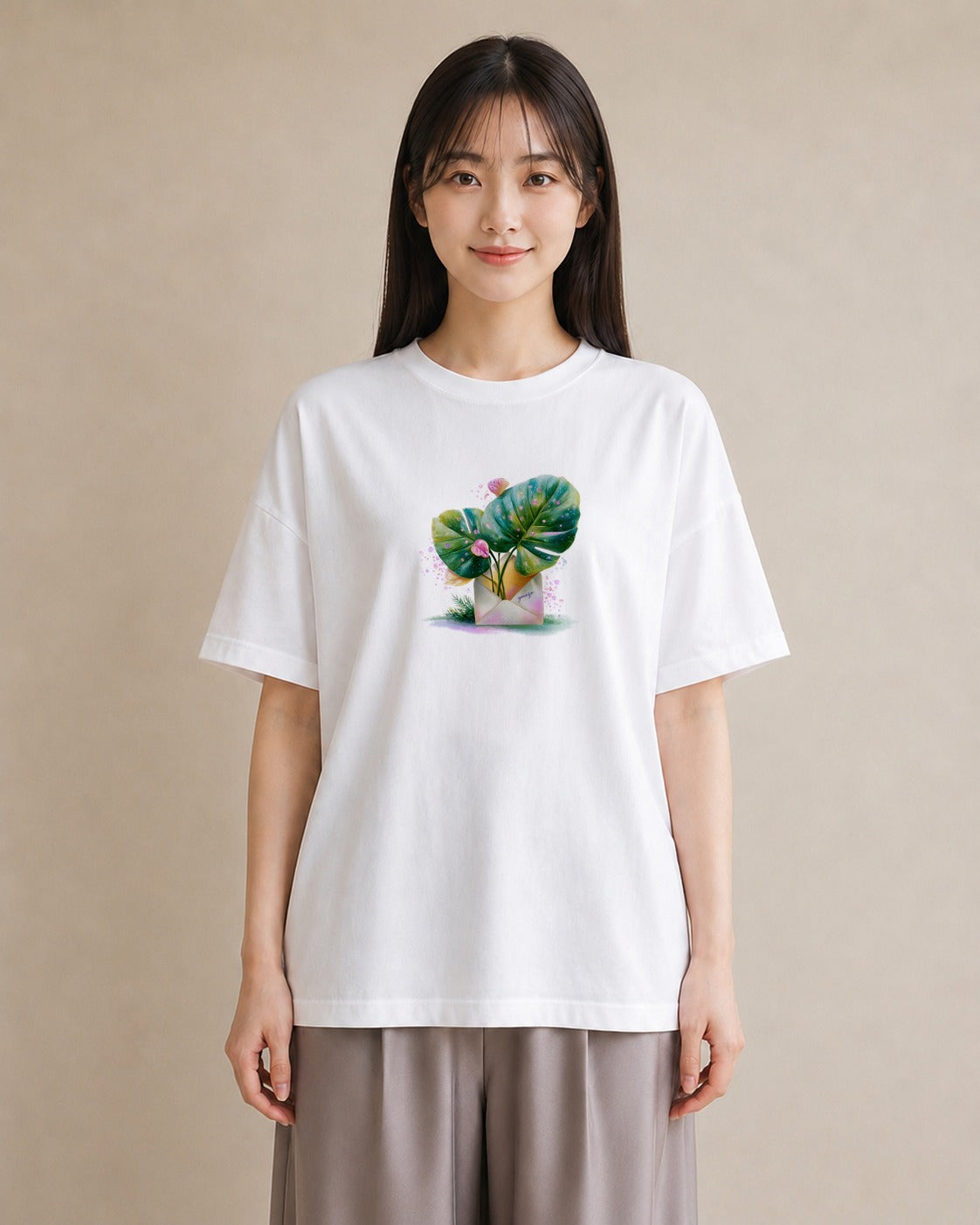 デザインTシャツ レディース モンステラ 植物 ボタニカル イラスト 線画 おしゃれギフト 社会人 白T YMAZO
