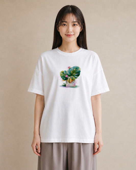 デザインTシャツ レディース モンステラ 植物 ボタニカル イラスト 線画 おしゃれギフト 社会人 白T YMAZO