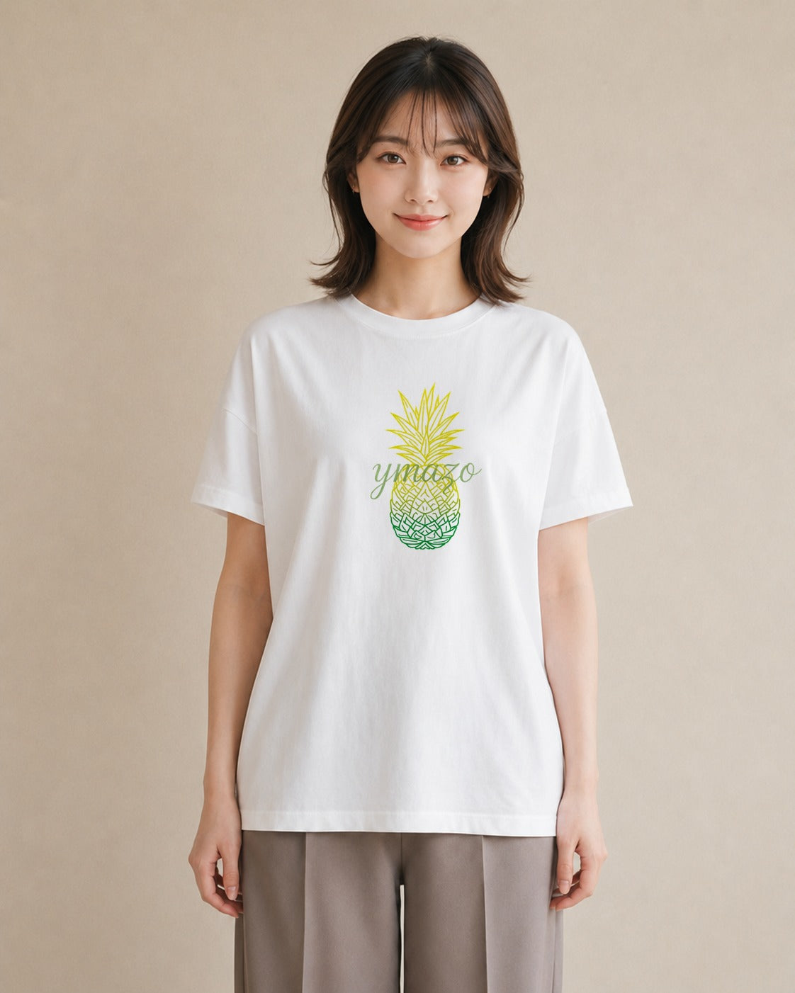 Tシャツ レディース パイナップル 食べ物 フード イラスト シック 送別ギフト 通勤 白T YMAZO