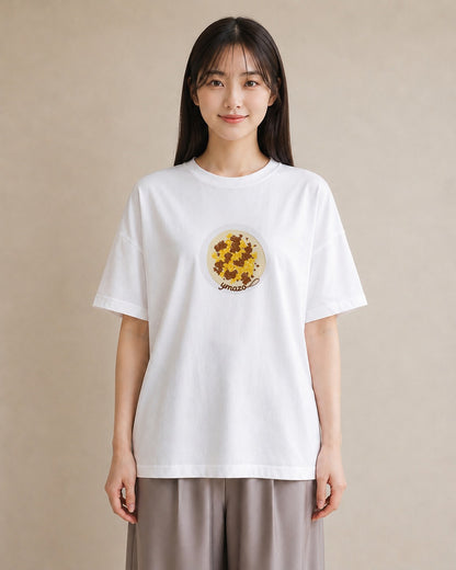 グラフィックTシャツ レディース 目玉焼き 食べ物 フード イラスト アート風 ミセス 春コーデ 白T YMAZO