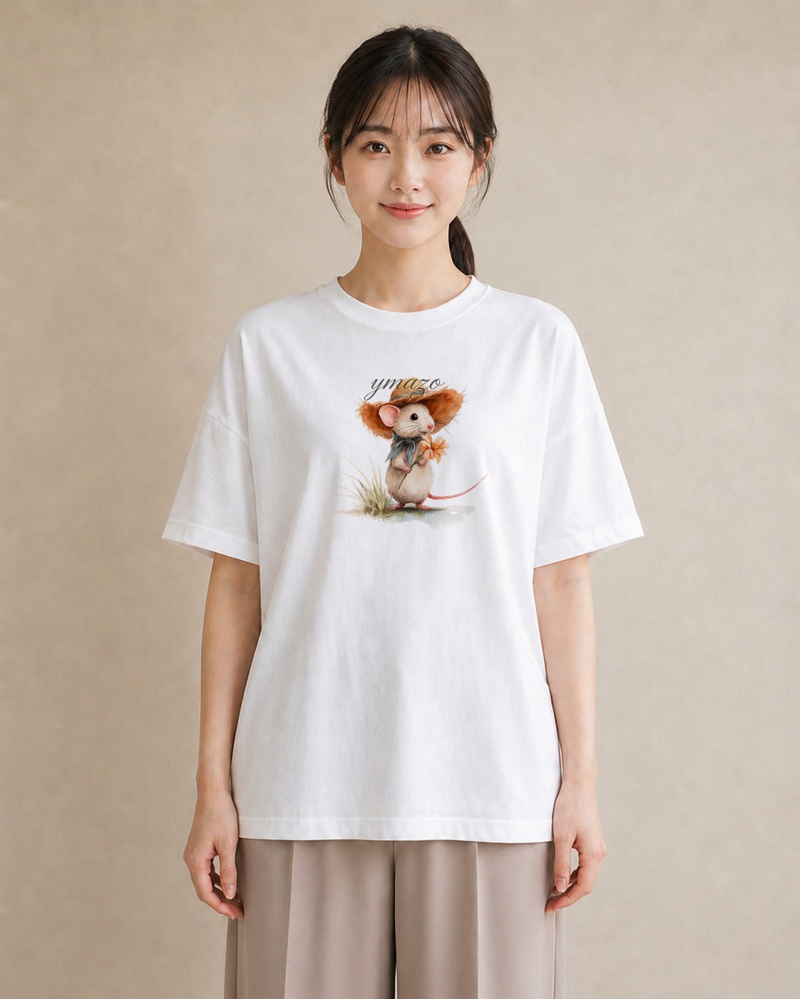 デザインTシャツ レディース デグー ペット 動物 イラスト 淡色 休日 ペアコーデ 白T YMAZO