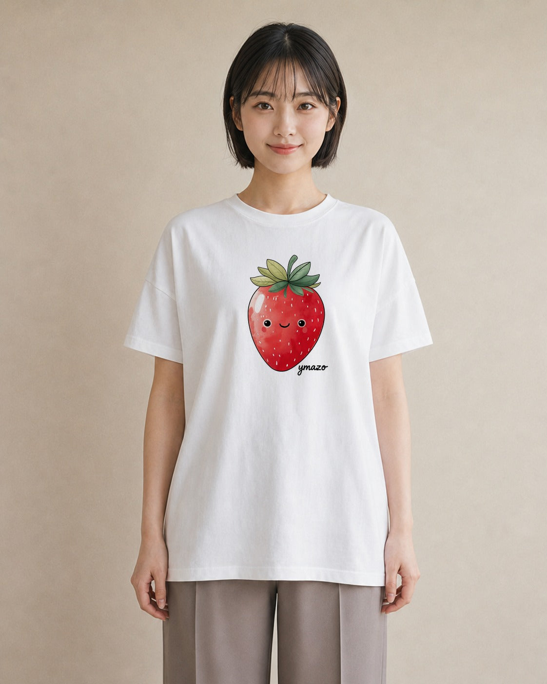 グラフィックTシャツ レディース いちご 苺 ストロベリー 食べ物 フード イラスト ポップ 春コーデ 姉妹 白T YMAZO