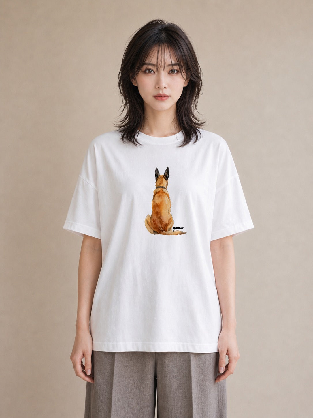 Tシャツ レディース ジャーマンシェパード 犬 いぬ イラスト きれいめカジュアル 在宅 公園 白T YMAZO