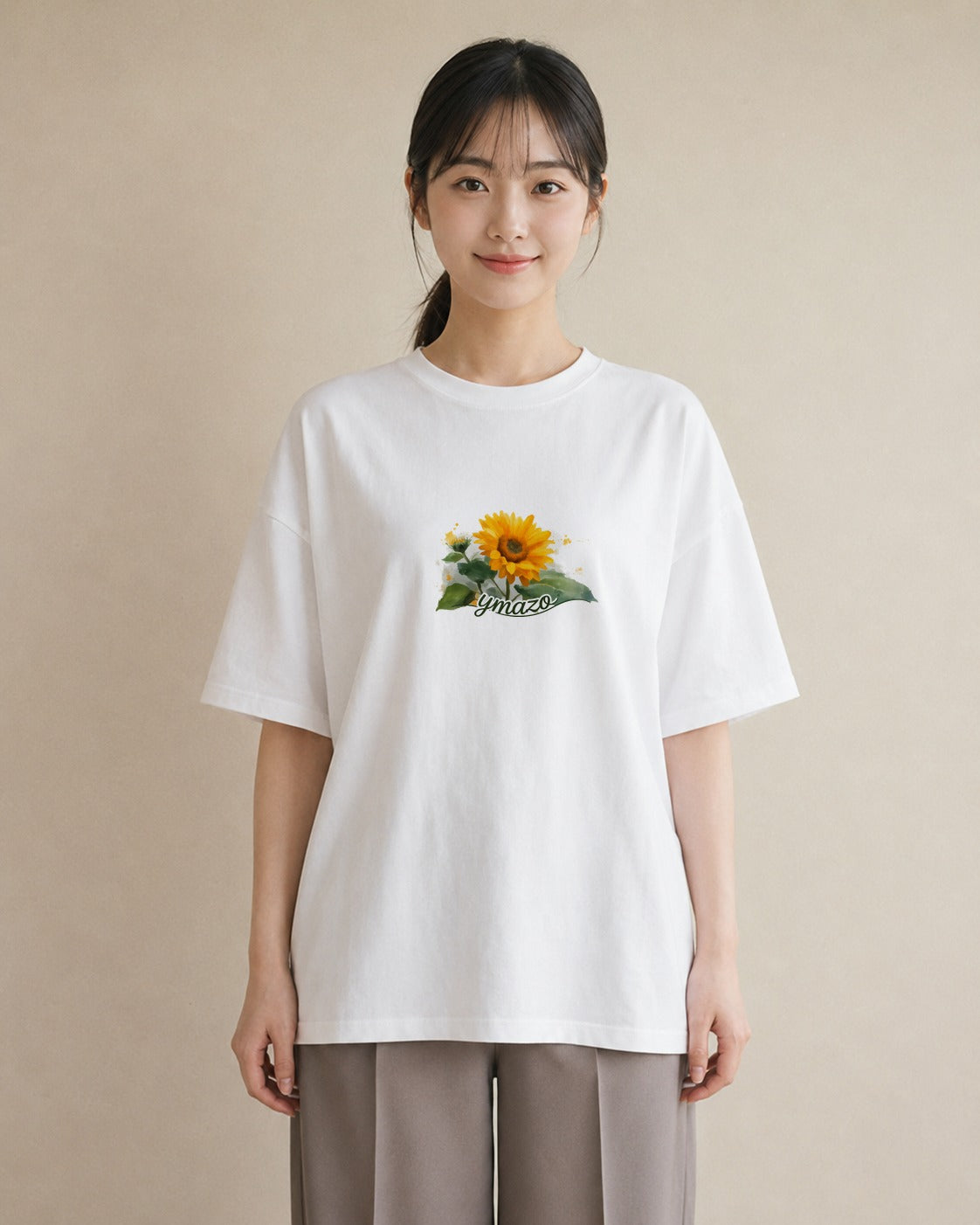 プリントTシャツ レディース ひまわり 向日葵 花 花柄 イラスト ラフカジュアル 友達ギフト 部屋着 白T
