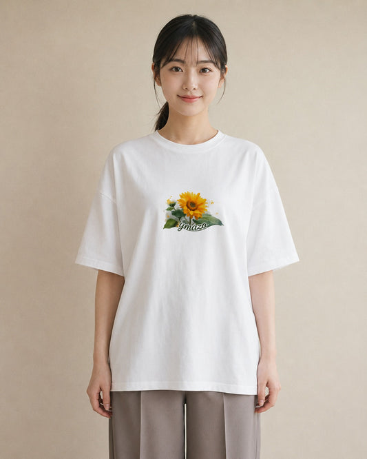 プリントTシャツ レディース ひまわり 向日葵 花 花柄 イラスト ラフカジュアル 友達ギフト 部屋着 白T YMAZO