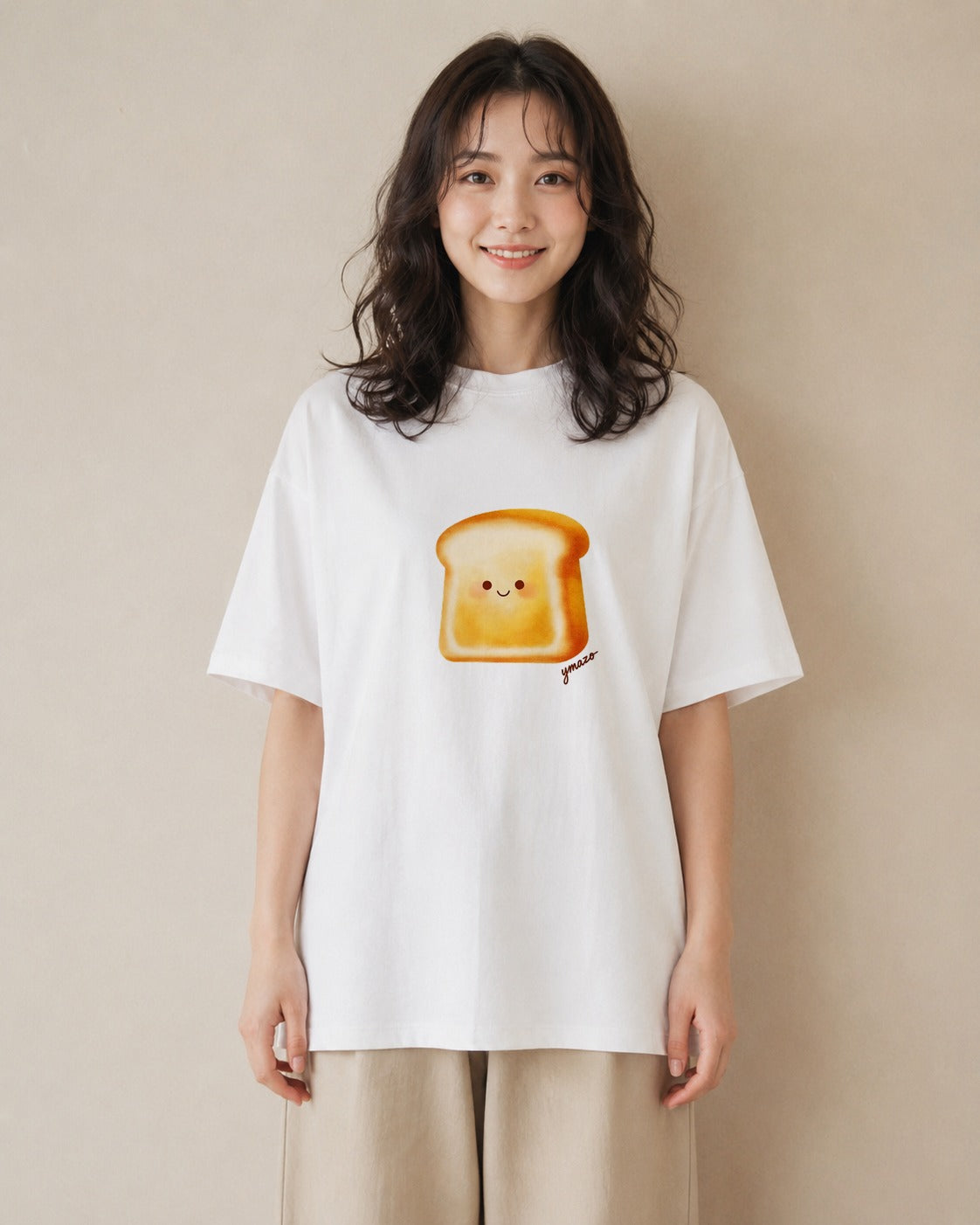 デザインTシャツ レディース パン 食べ物 フード イラスト カジュアル 春服 ミセス 白T YMAZO