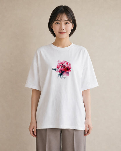半袖Tシャツ レディース カーネーション 花 花柄 イラスト 休日コーデ ママ カフェ服 白T YMAZO
