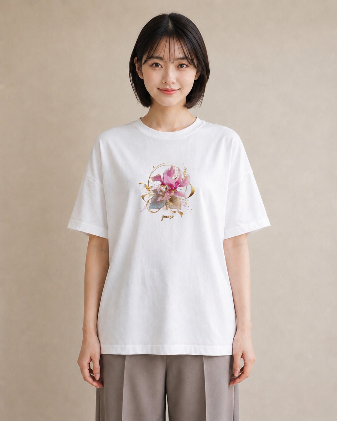 グラフィックTシャツ レディース ゆり 百合 花 花柄 イラスト ゆるかわ 休日 ペアコーデ 白T